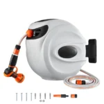 AULEDIO Schlauchaufroller mit Rückzugautomatik (40 m), Wandmontage, inkl. Sprühdüse mit 9 Sprühbildern