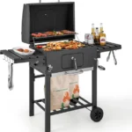COSTWAY XXL 128 cm tragbarer Holzkohlegrill mit Thermometer und Klapptischen