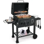 COSTWAY XXL-Holzkohlegrill (132 cm), tragbar, mit Thermometer und Klapptischen