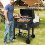 COSTWAY XXL-Holzkohlegrill (132 cm), tragbar, mit Thermometer und Klapptischen – Image 2