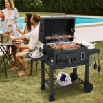 COSTWAY XXL-Holzkohlegrill (132 cm), tragbar, mit Thermometer und Klapptischen – Image 3