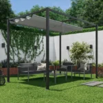 Stahl-Pergola NATERIAL Horali 199 × 297 cm, graues Schiebedach