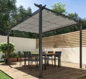 NATERIAL Pergola Omega aus Aluminium, 400 × 282 cm, Anthrazit, mit Schiebedach