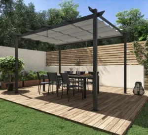 NATERIAL Pergola Omega aus Aluminium, 400 × 282 cm, Anthrazit, mit Schiebedach – Image 2