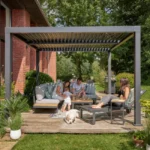 Bioklimatische Pergola NATERIAL Origin aus Aluminium, 3,58 × 3,13 m, Grau, manuelle Bedienung